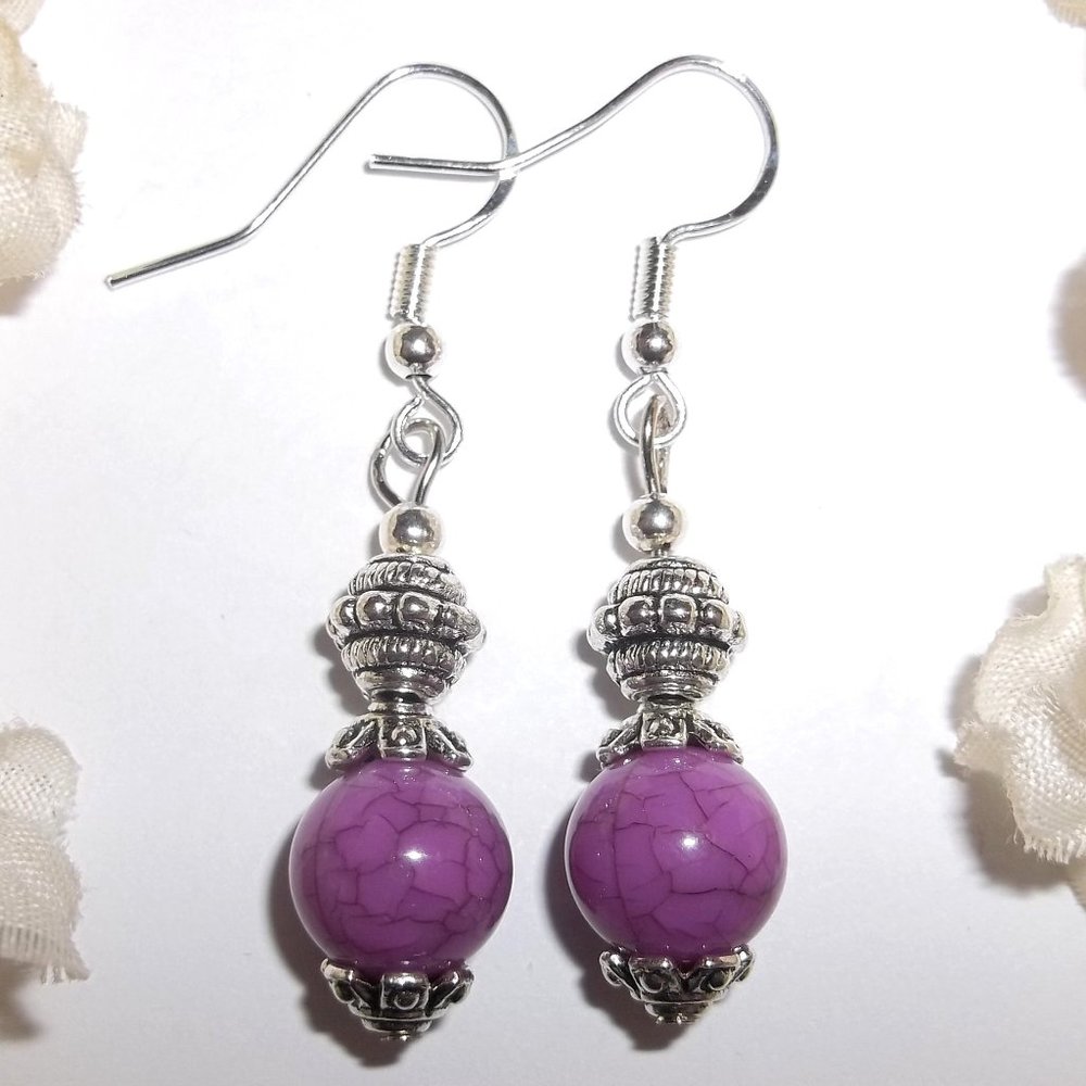 Purple and Silver Dangle Earring Set Drop Costume Jewelry Fashion Accessory C523